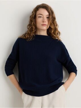 Quince Mongolian Cashmere Funnel Neck Sweater, True Navy, M